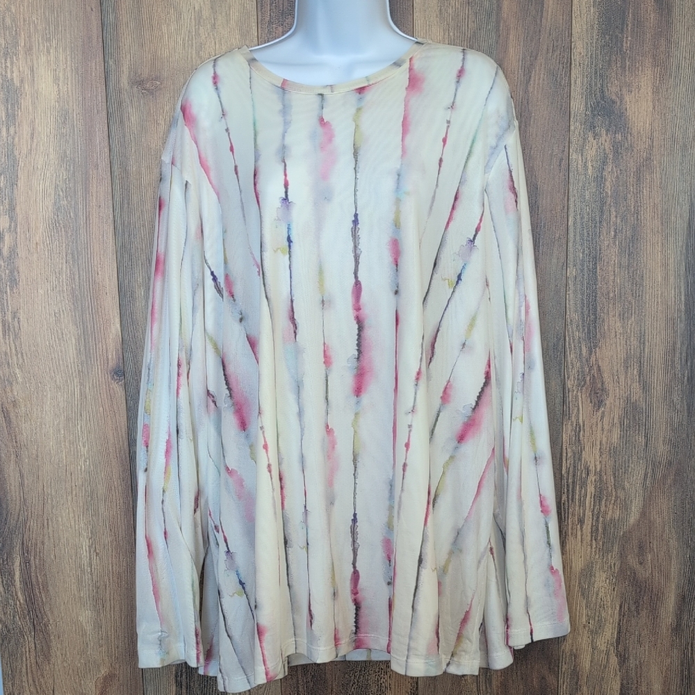 Wynne Layers Cream Tie-Dye Long Sleeve Blouse 3X                   C329